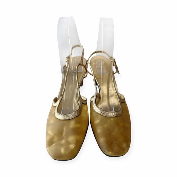 Vintage Herbert Levine Mod Sling Back Pump,  Size 7 1/2 B, Gold - Picture 16 of 16